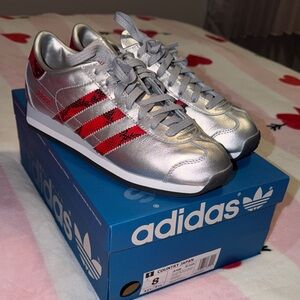 Adidas Country Japan Metallic Silver and Red Snakeskin Sneakers